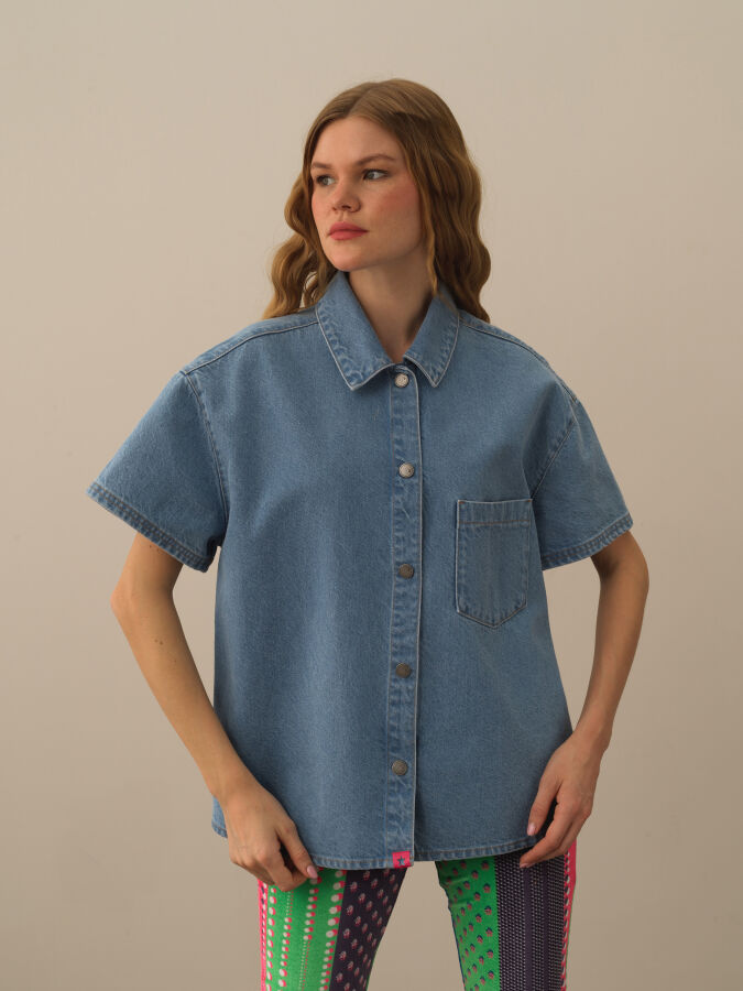 100% Cotton Oversized Denim Shirt - Xint