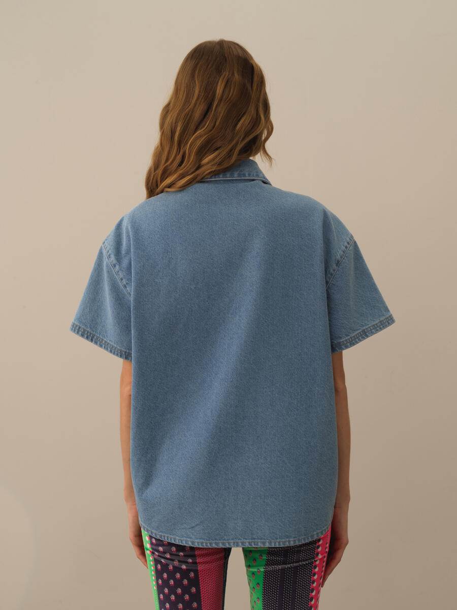 100% Cotton Oversized Denim Shirt - 4