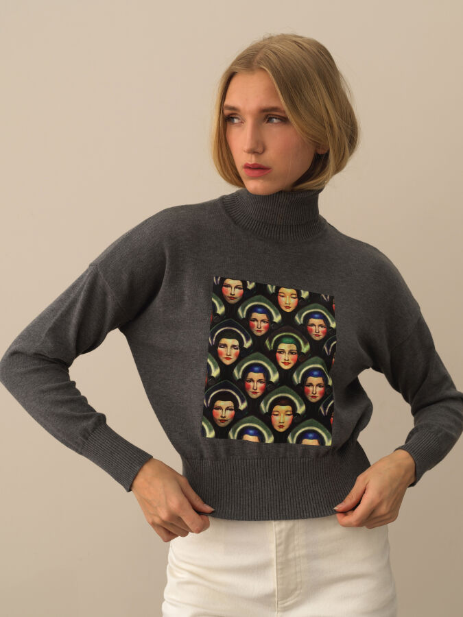 100% Cotton Oversized Printed Sweater - Xint