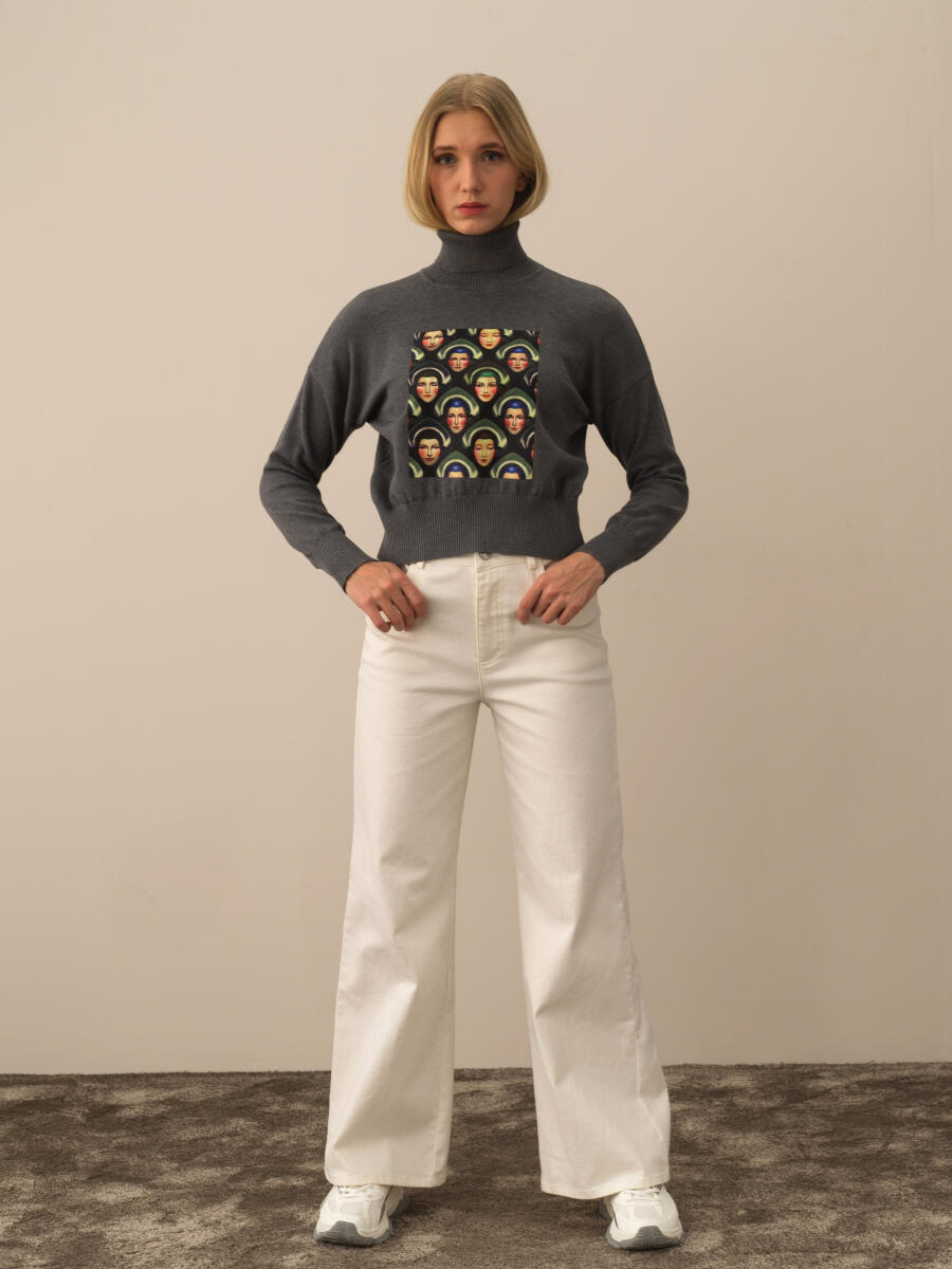 100% Cotton Oversized Printed Sweater - 2