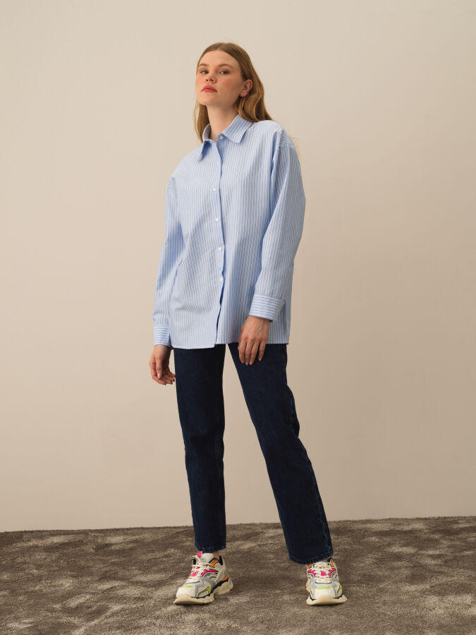 100% Cotton Oversized Striped Shirt - Xint