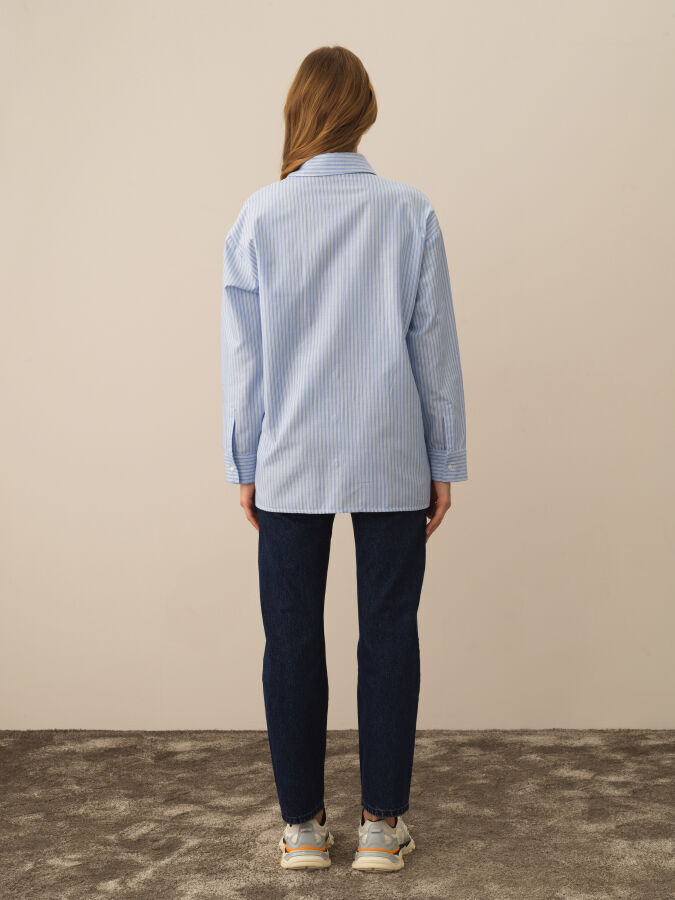 100% Cotton Oversized Striped Shirt - Xint