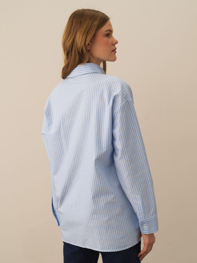 100% Cotton Oversized Striped Shirt - Xint