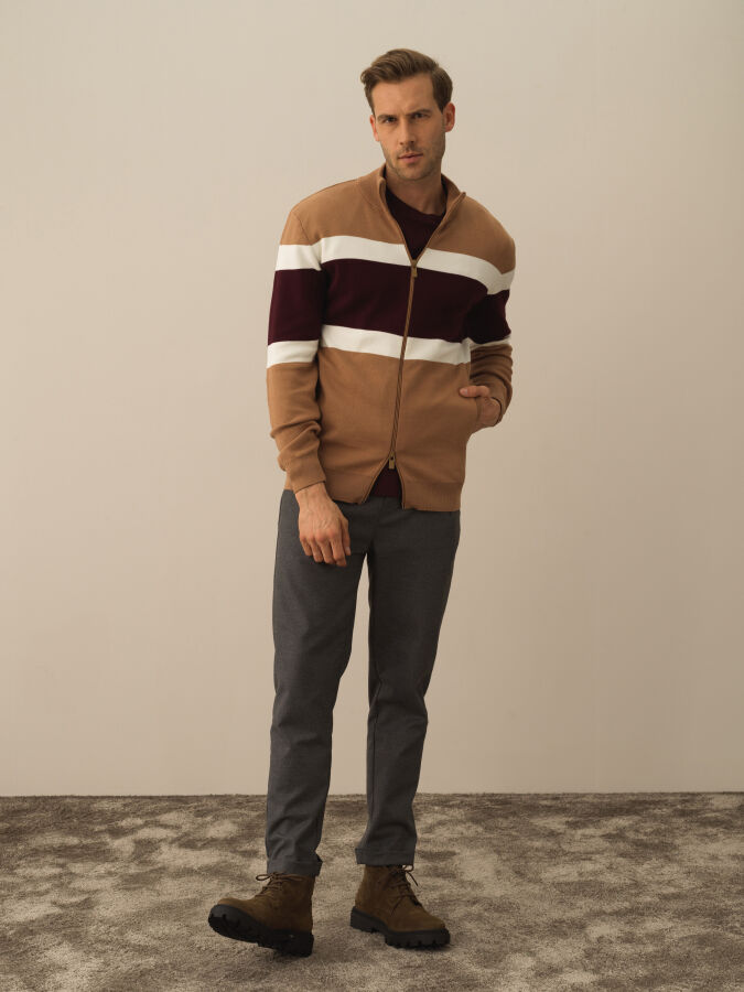 100% Cotton Regular Fit Striped Cardigan - Xint