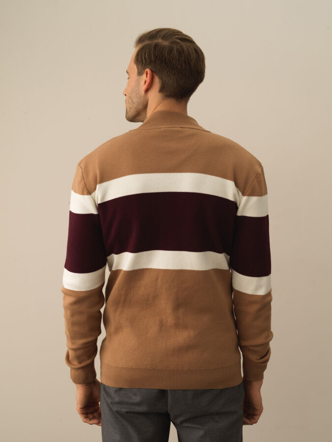 100% Cotton Regular Fit Striped Cardigan - Xint