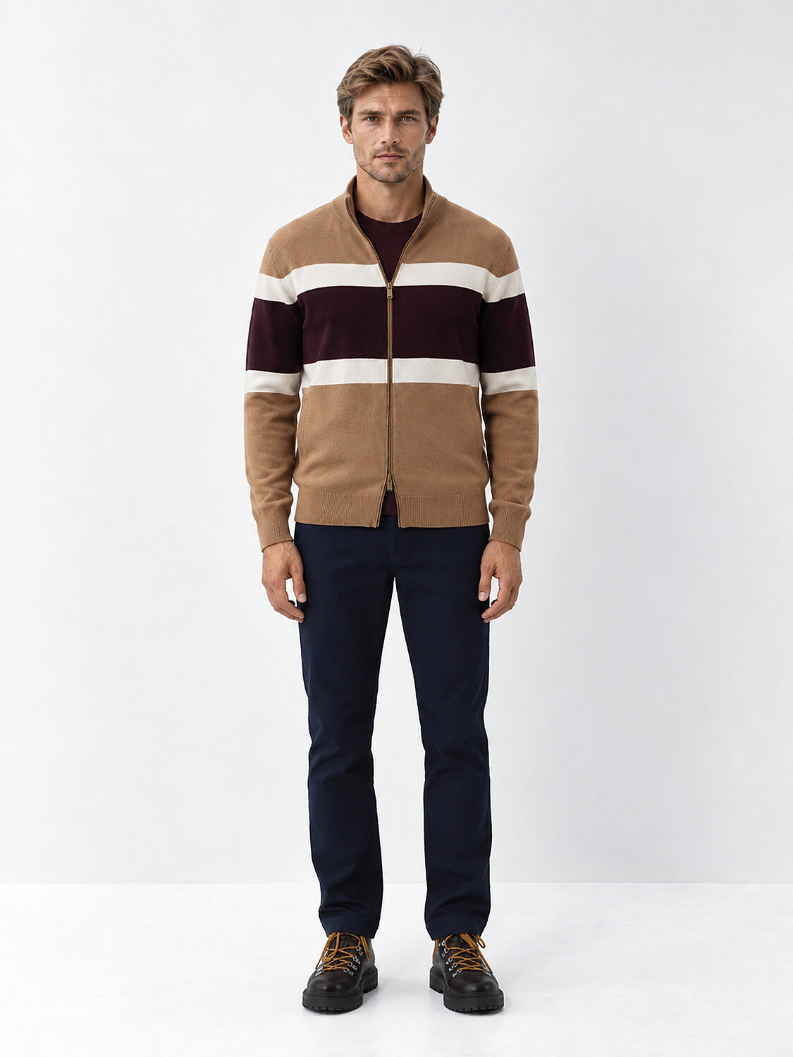 100% Cotton Regular Fit Striped Cardigan - 2