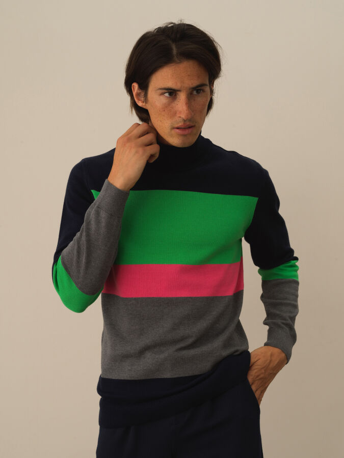 100% Cotton Regular Fit Striped Sweater - 1