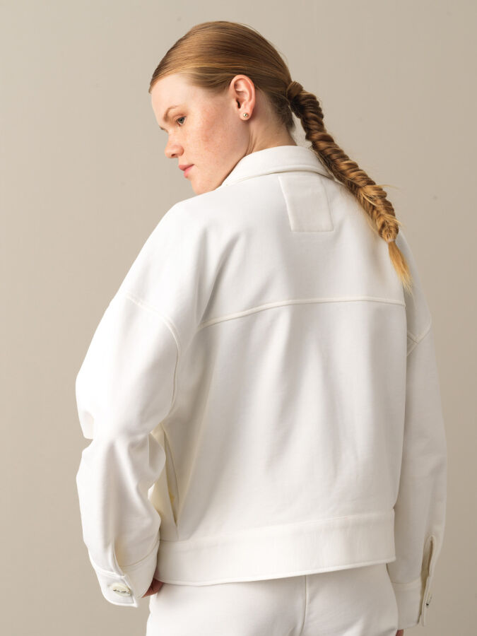 Beyaz Pamuk Dokulu Oversize Ceket - Xint