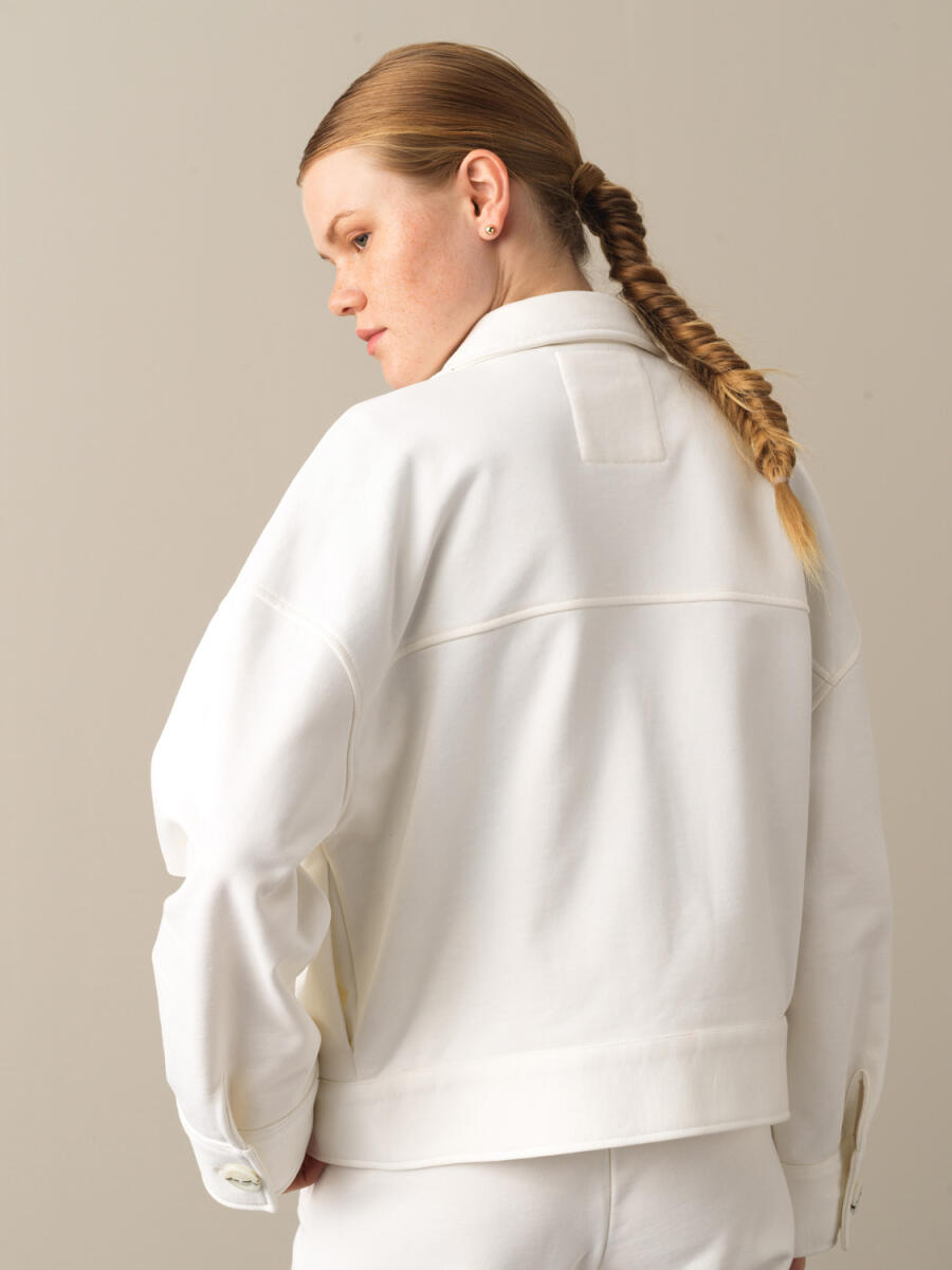 Beyaz Pamuk Dokulu Oversize Ceket - 4