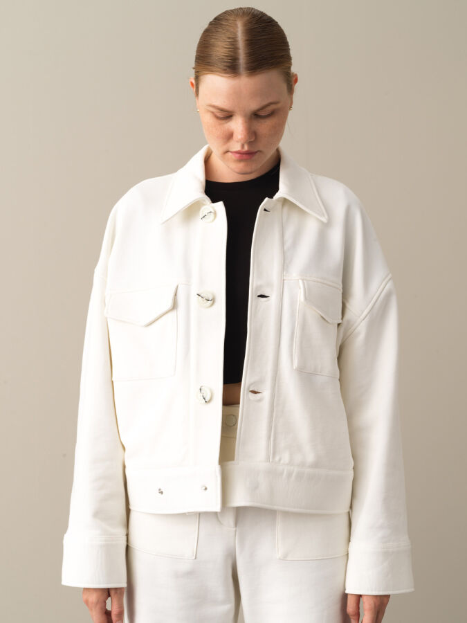 Beyaz Pamuk Dokulu Oversize Ceket - Xint