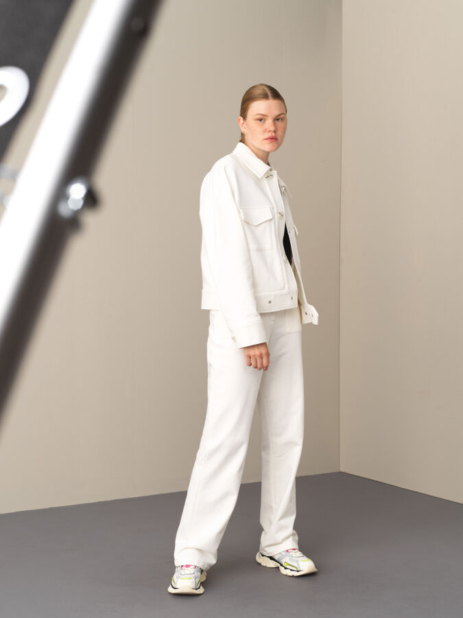 Beyaz Pamuk Dokulu Oversize Ceket - Xint