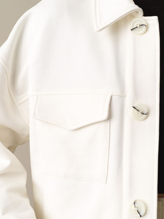 Beyaz Pamuk Dokulu Oversize Ceket - Xint