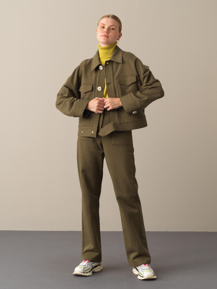 Haki Pamuk Dokulu Oversize Ceket - 2