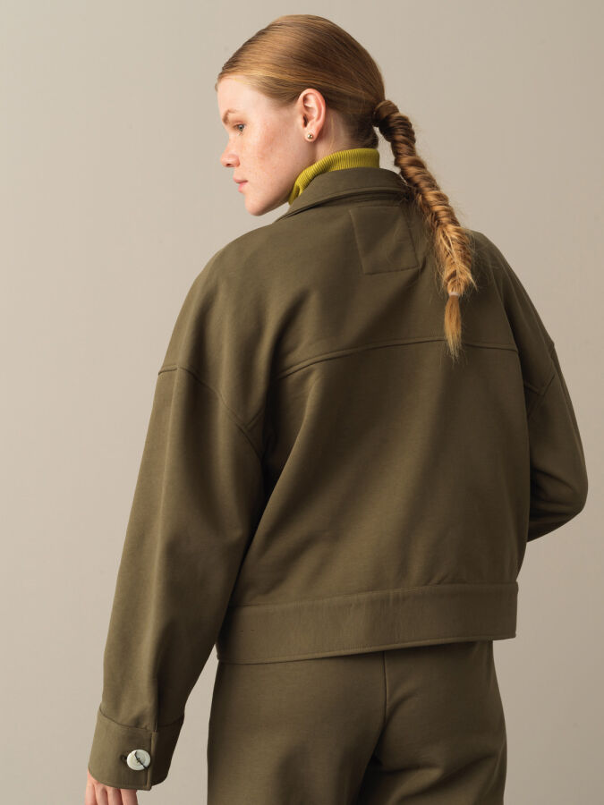 Haki Pamuk Dokulu Oversize Ceket - Xint