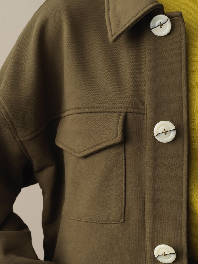 Haki Pamuk Dokulu Oversize Ceket - Xint