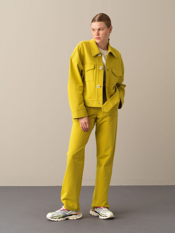 Sarı Pamuk Dokulu Oversize Ceket - Xint