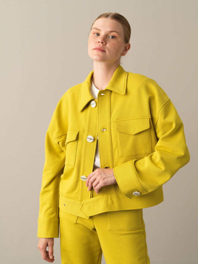 Sarı Pamuk Dokulu Oversize Ceket - Xint