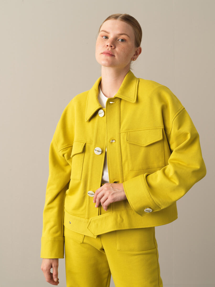 Sarı Pamuk Dokulu Oversize Ceket