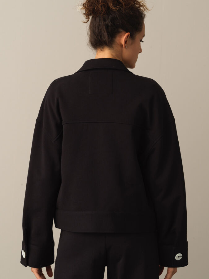 Siyah Pamuk Dokulu Oversize Ceket - Xint