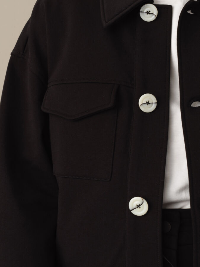 Siyah Pamuk Dokulu Oversize Ceket - Xint