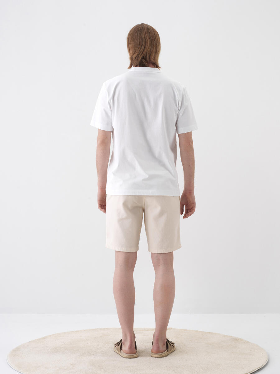 Naturel Pamuk Dokulu Regular Fit Şort - 5