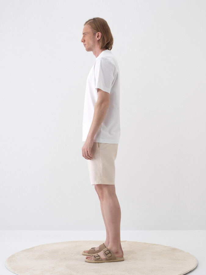 Naturel Pamuk Dokulu Regular Fit Şort - 3