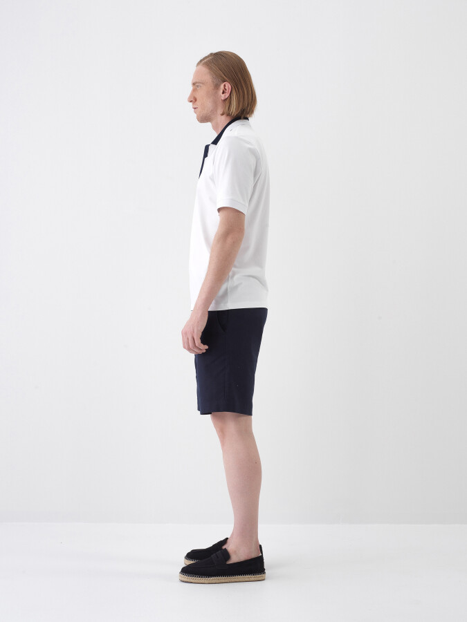 Lacivert Keten Karışımlı Regular Fit Şort - 3