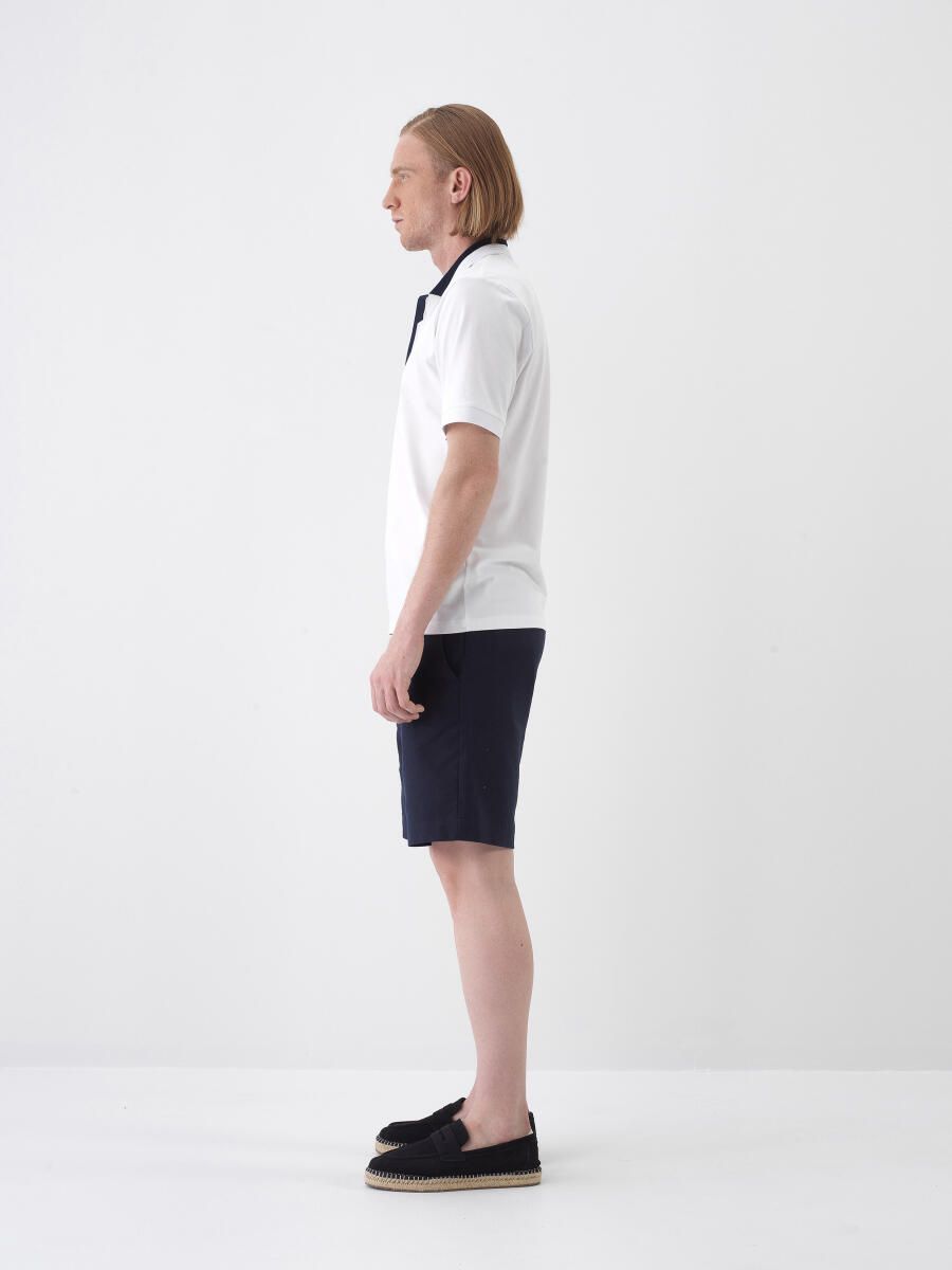 Lacivert Keten Karışımlı Regular Fit Şort - 3