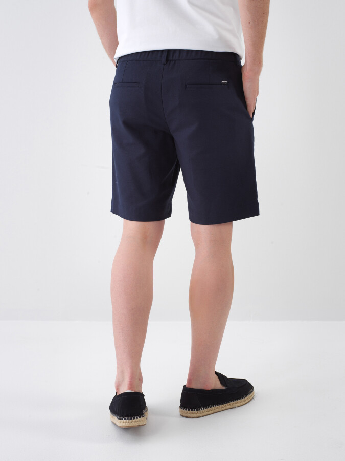 Lacivert Keten Karışımlı Regular Fit Şort - 4