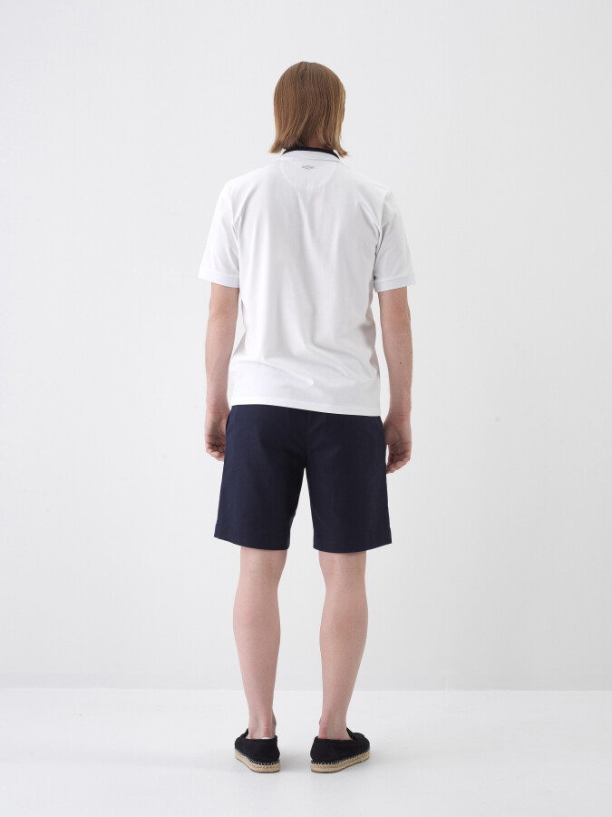 Lacivert Keten Karışımlı Regular Fit Şort - 5