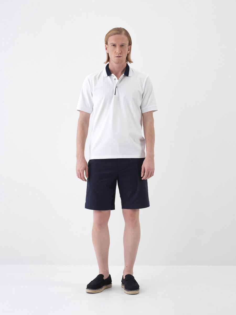 Lacivert Keten Karışımlı Regular Fit Şort - 2
