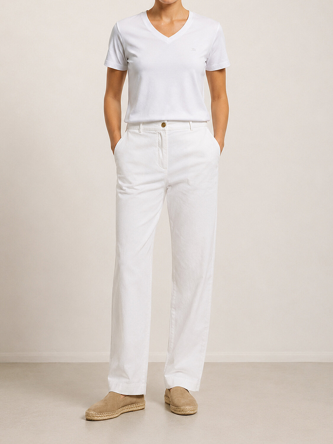 Beyaz Pamuk Dokulu Regular Fit Pantolon - 1