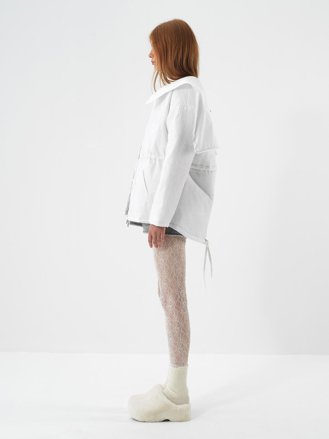 Beyaz Formunu Koruyan Oversize Mont - 3