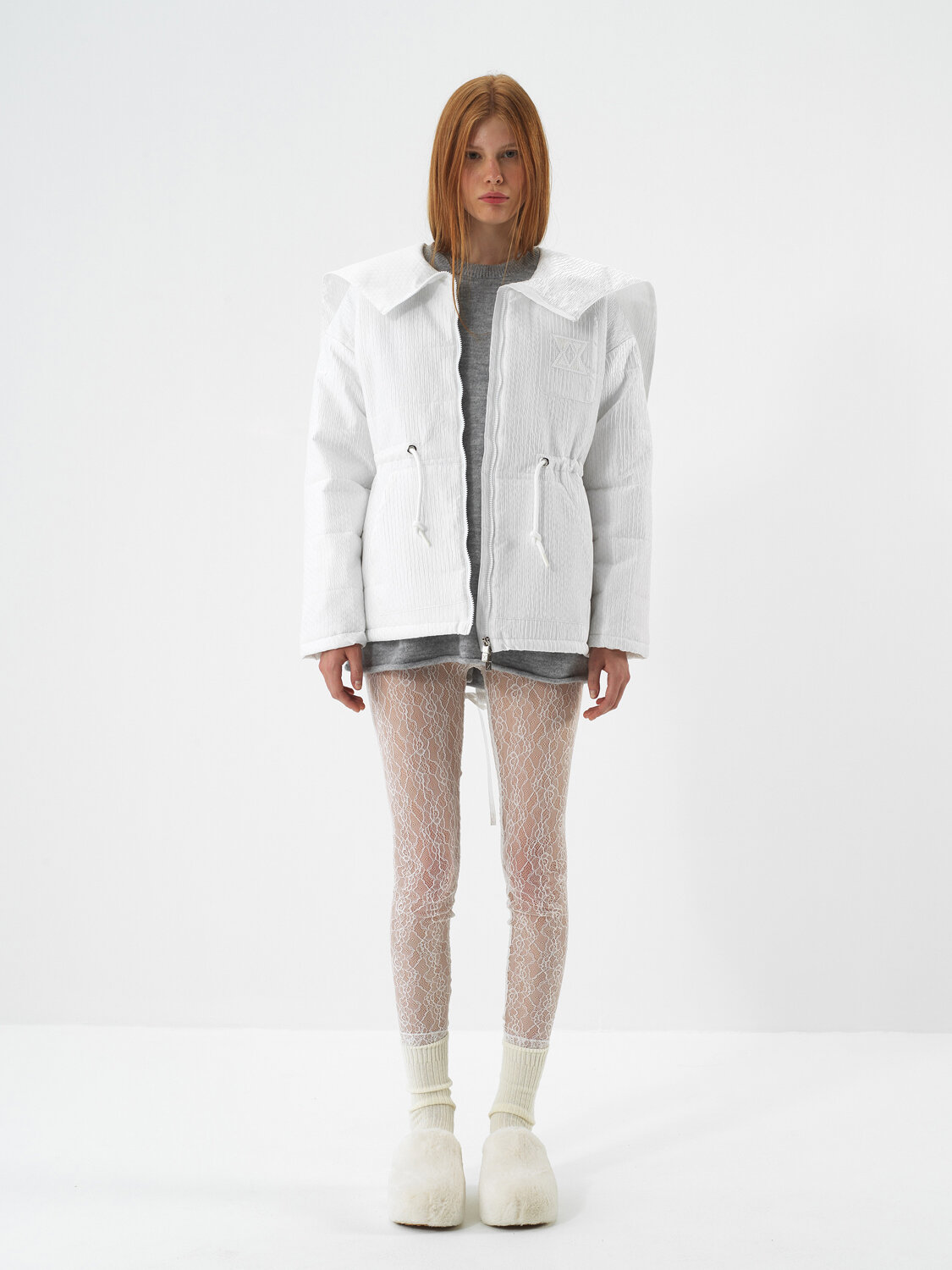 Beyaz Formunu Koruyan Oversize Mont - Xint