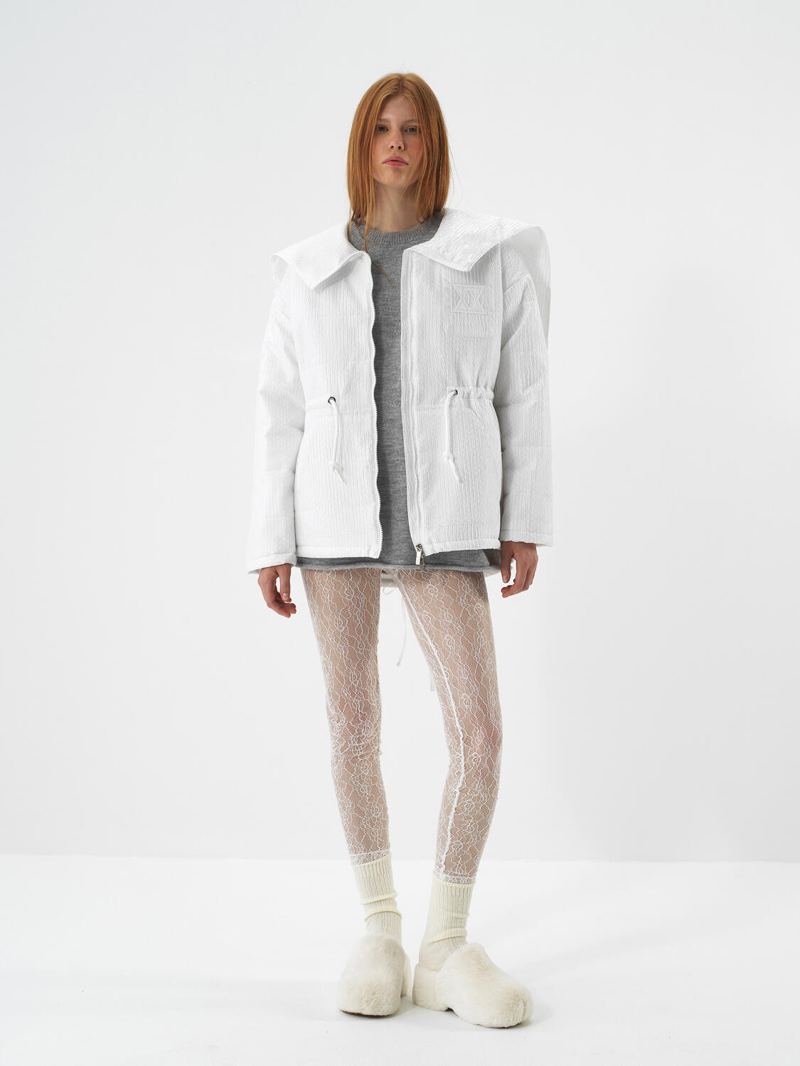 Beyaz Formunu Koruyan Oversize Mont - 2