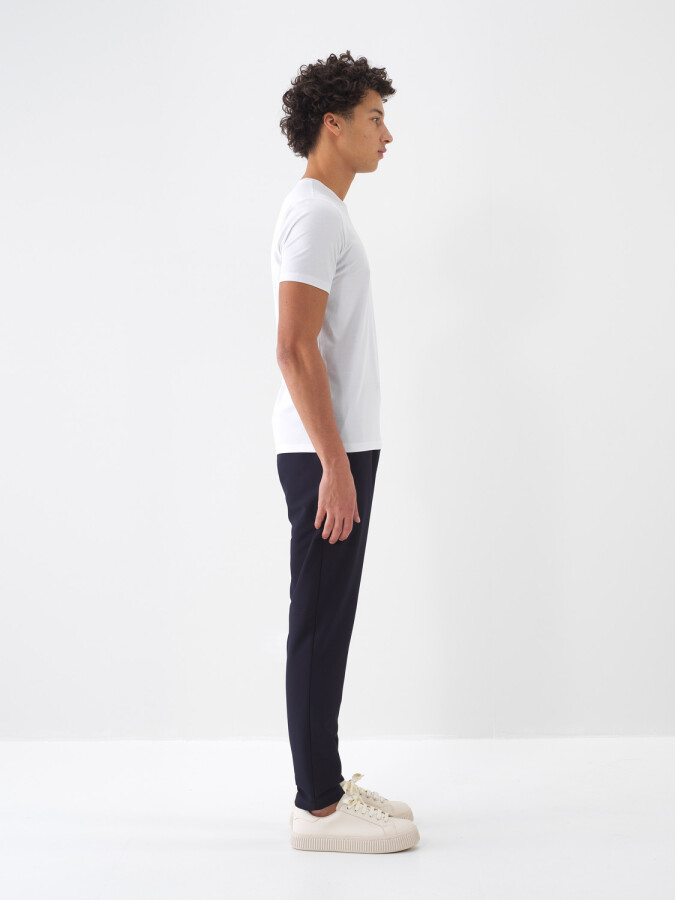 Beyaz Pamuk Dokulu Slim Fit Tişört - 4