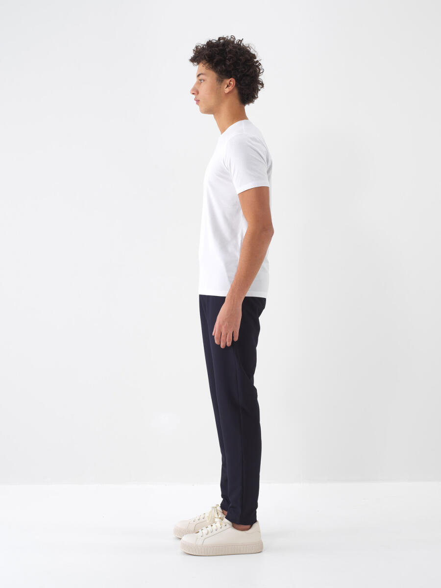 Beyaz Pamuk Dokulu Slim Fit Tişört - 3