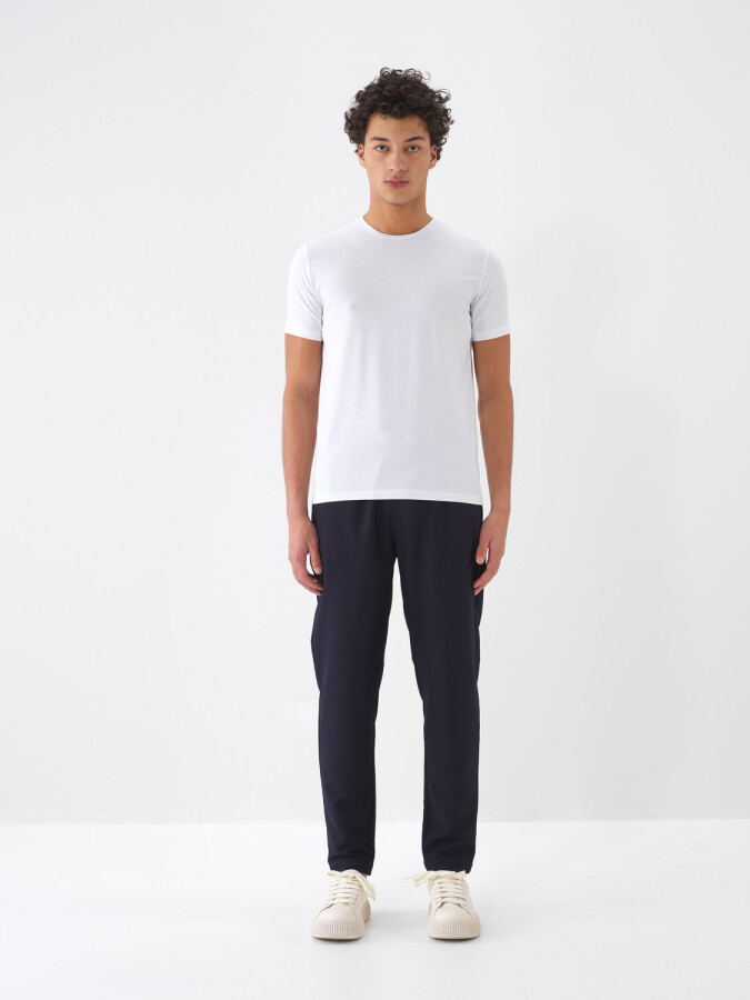 Beyaz Pamuk Dokulu Slim Fit Tişört - 2