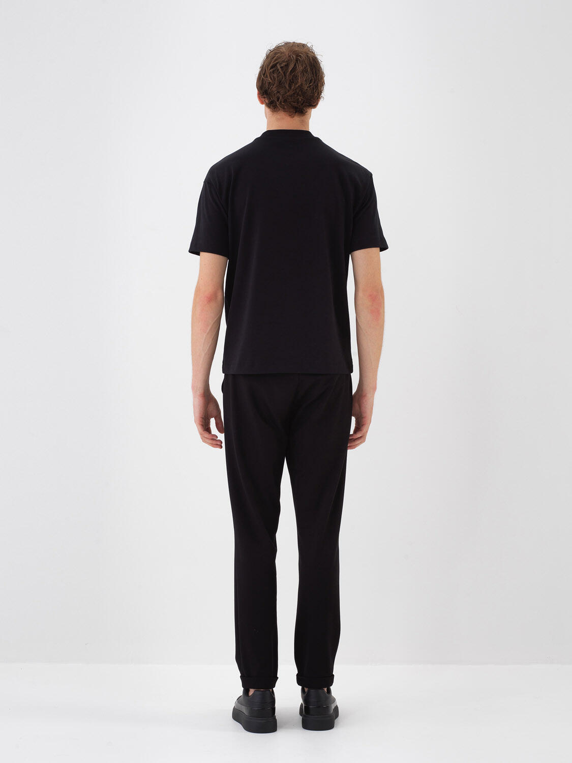 Black Cotton Textured Regular Fit T-Shirt - 4