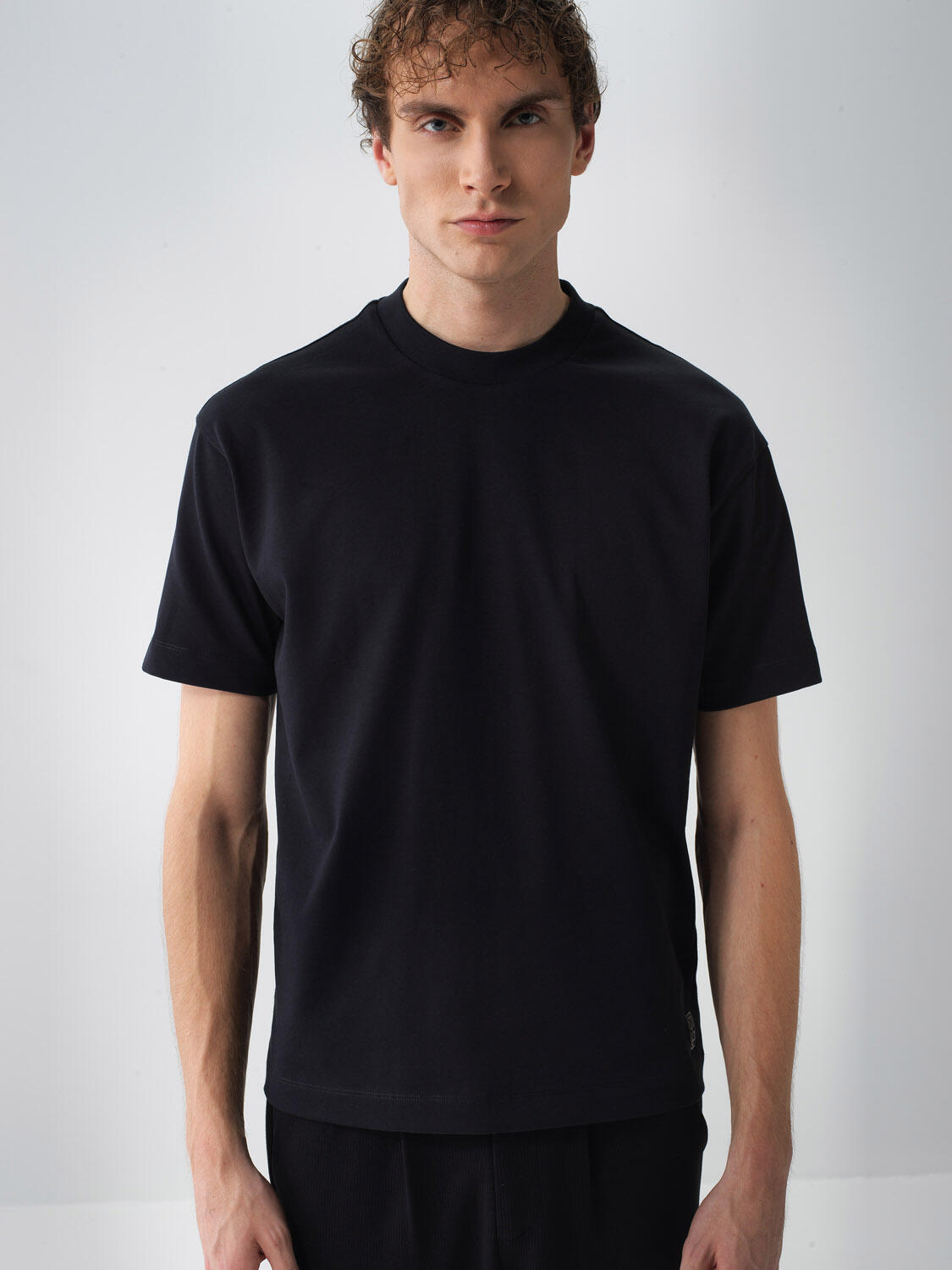 Black Cotton Textured Regular Fit T-Shirt