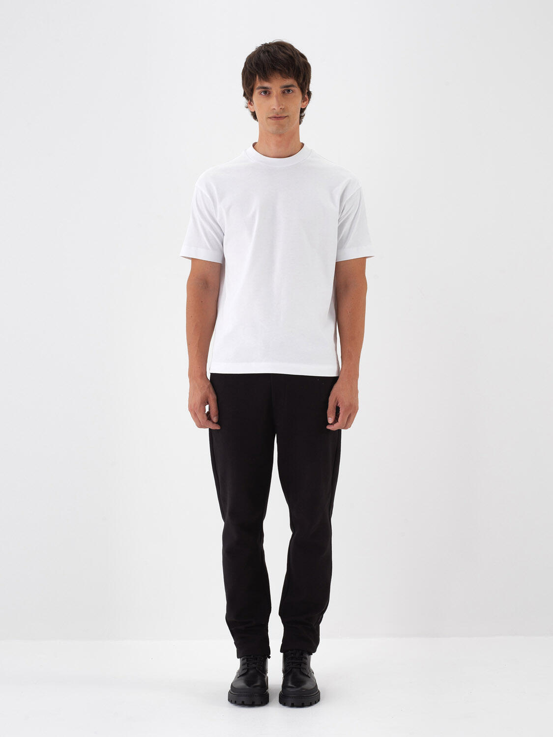 White Cotton Textured Regular Fit T-Shirt