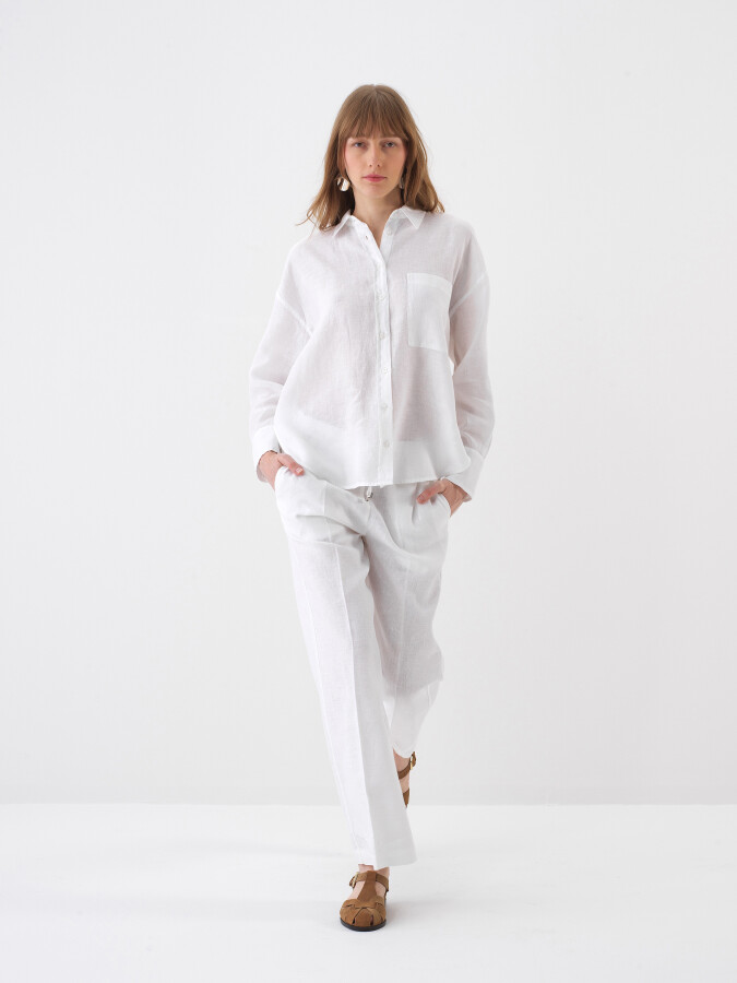 White Oversize Linen Shirt - 2