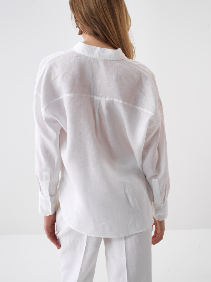 White Oversize Linen Shirt - 4