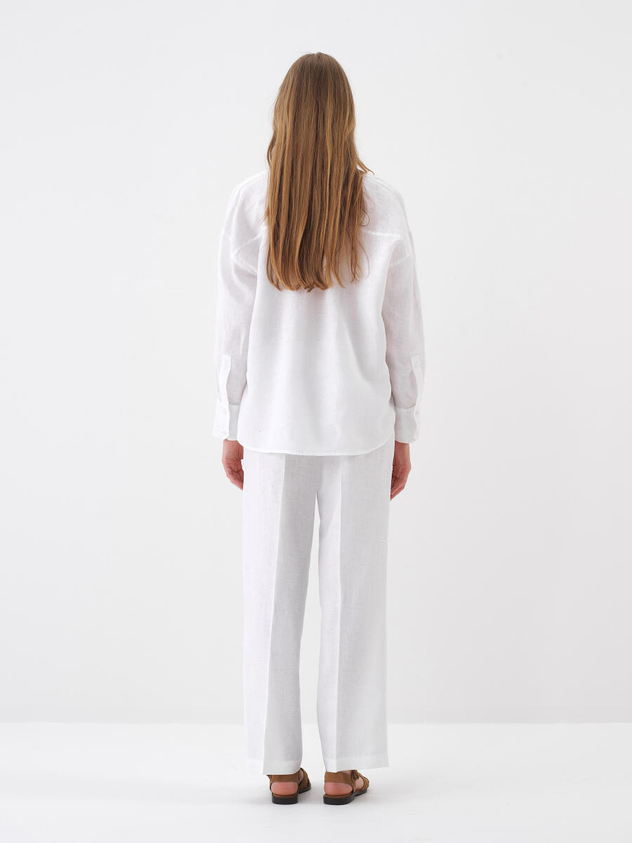 White Oversize Linen Shirt - 5