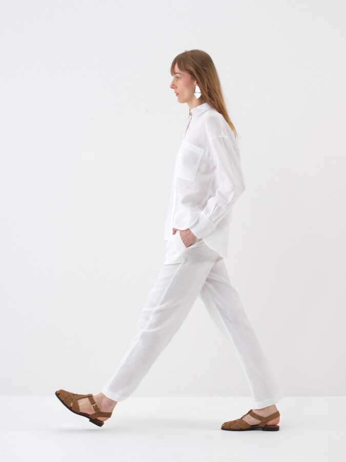 White Oversize Linen Shirt - 3