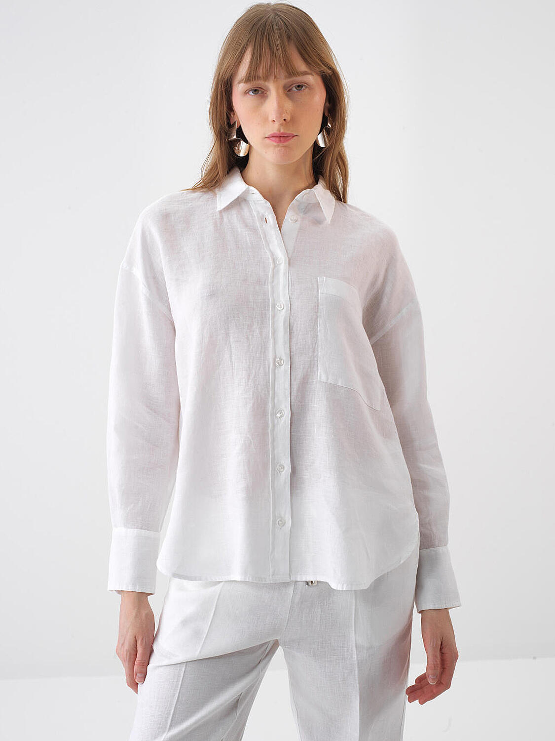 White Oversize Linen Shirt - 1