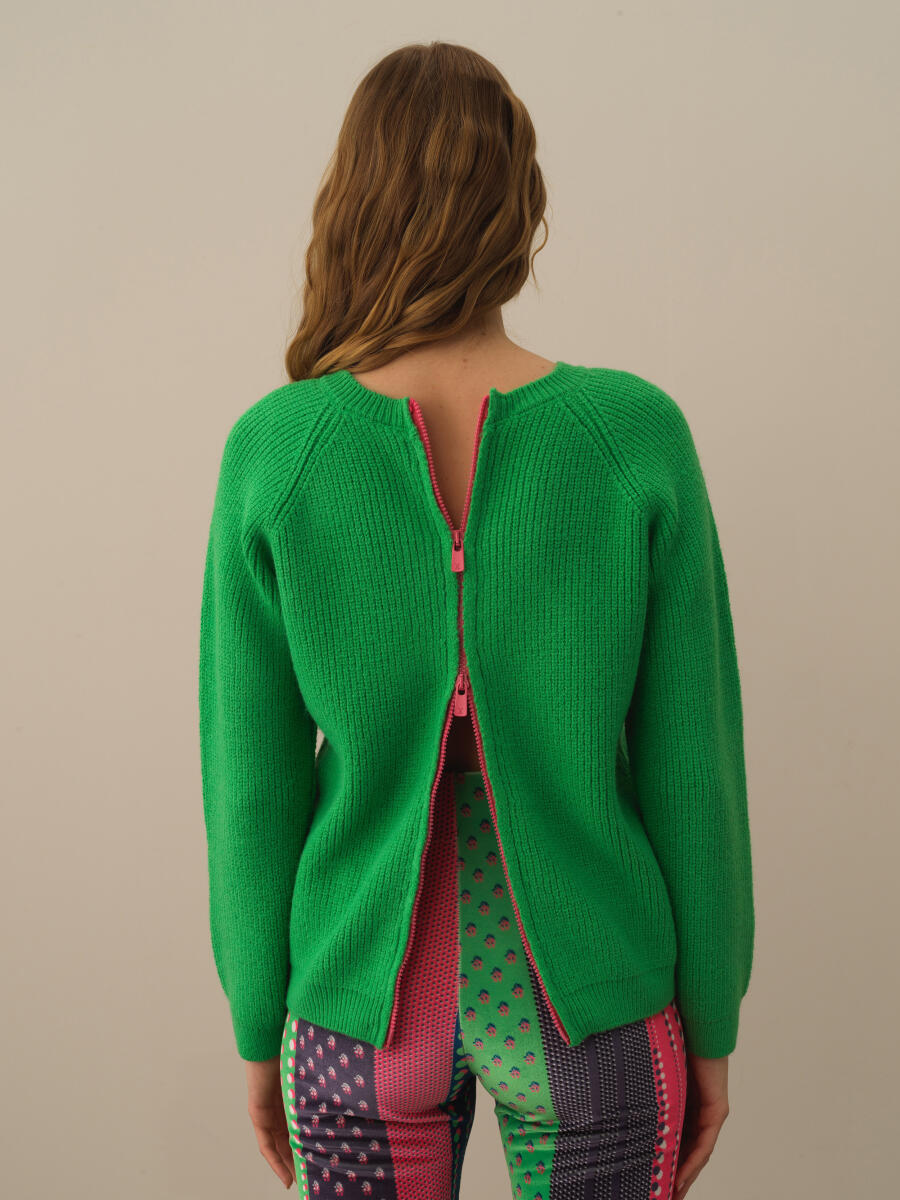 Back Zippered Regular Fit Wool Sweater - 4