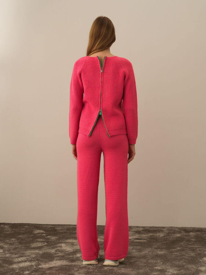 Back Zippered Regular Fit Wool Sweater - Xint