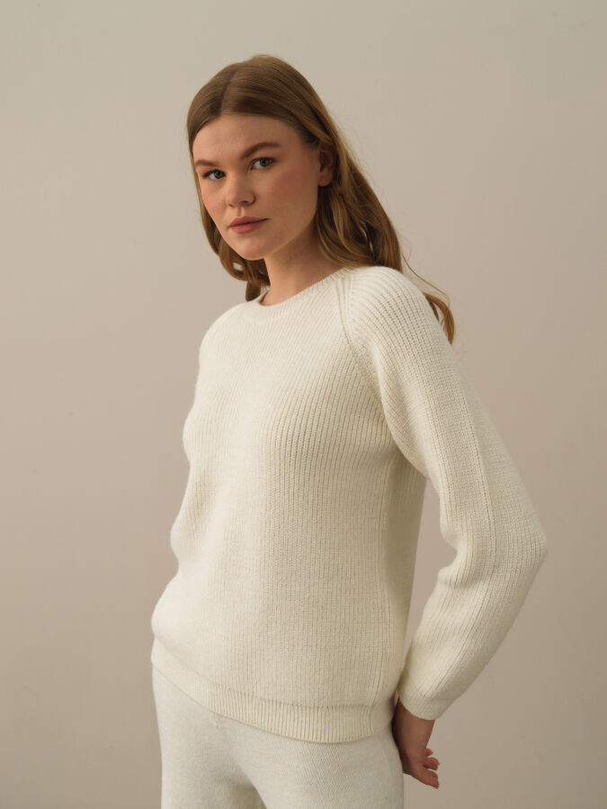 Back Zippered Regular Fit Wool Sweater - Xint