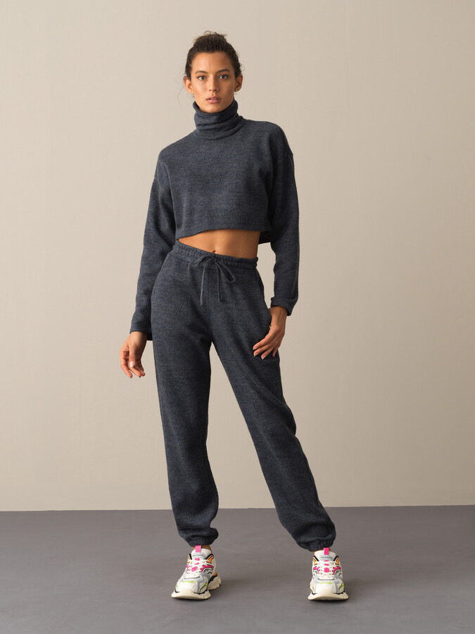 Antrasit Yumuşak Dokulu Oversize Crop - Xint